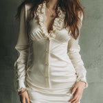 Vintage Elegant Ruffled V-Neck Mini Dress