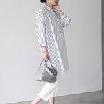 Urban Loose Solid Color Striped Lapel Blouse Top