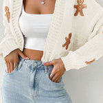 Fashionable Cookie Man Pattern Short Casual Knitted Cardigan