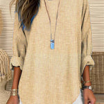 Women's Retro Striped Design Loose Long Sleeve Crew Neck Top