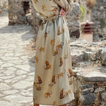 Now Trending Tiger Print Satin Shirt Maxi Dress