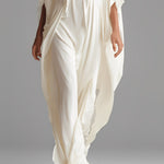 Women's Cream Woven Dress With Oversized Silhouette & Cinched Waist, Modern Minimalist-Chic Style Dress