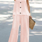 Solid color hollow fluorescent color sleeveless vest trouser suit