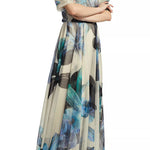 Unique Printed Bohemian Short-sleeved One-shoulder Maxi Dress