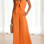 Vrinda Pocketed Adjustable Tie Smocked Back Jumpsuit