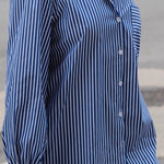 Striped Print Ruffled Long Sleeve Pockets Loose Shirt