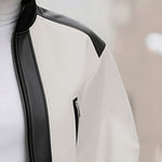 Puff Sleeves Contrast Color Split-Joint Zipper Stand Collar Jackets&Coats