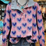 Women'S Casual Color-Block Heart Print Hooded Sweatshirt Set