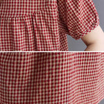 Cotton Blend Plaid Polo Puff Sleeve T-Shirts Tops