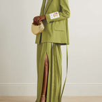 Long Sleeves Embroidered Floral Split-Joint Streamer Lapel Blazer