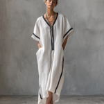 Women's Casual White Cotton And Linen Loose Short-sleeved Maxi Dress