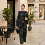 Flared Sleeves Long Sleeves Contrast Color Plaid Split-Joint Round-Neck Blouses&Shirts Tops