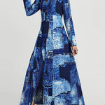 Long Sleeves Printed Zipper Lapel Maxi Dresses Shirt Dress
