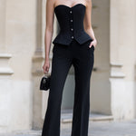Black Strapless Corset Peplum & Wide-Leg Trouser Set