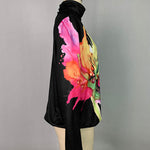 Long Sleeves Loose Flower Print Split-Joint High Neck Sweatshirt Tops