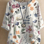 Women's Vintage Floral Print Crew Neck Top