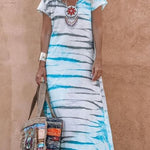 V Neck Loose Short Sleeve Long Dress
