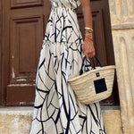 Geometric Print V-neck Ruffle Midi Dress