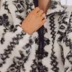 Geometric print half-zip turtleneck plush coat
