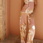 European Summer Linen Blend Ric Rac Trims High Rise Pocket Loose Pants