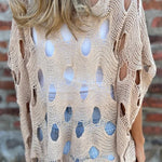 Solid Color Loose-fitting Openwork Casual Knit Top