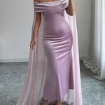 Bodycon Cape Solid Color Velvet Off-the-shoulder Midi Dresses