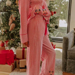 Nutcracker Charm Embroidered Gingham Loose Shirt and Elastic Waist Pajama Set