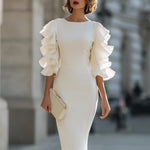 White Dress With Ruffled Sheer Sleeves