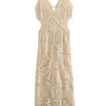 On Vacay Time Crochet Lace Cutout Waist Coverup Stretch Maxi Dress