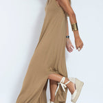 Elegant Is Eternal Knit Solid Color Sleeveless Slit Maxi Dress
