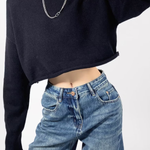 Round Neck Solid Color Loose Casual Long Sleeve Super Short Knitted Sweater