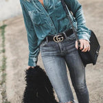 Women'S Retro Velvet Pocket Long Sleeve Shirt