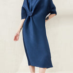 Stylish Irregularity Loose Pleated Solid Color Round-Neck Midi Dresses