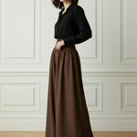 Elasticated Waist High Waisted Buttoned Pleated Solid Color Split-Joint Pants