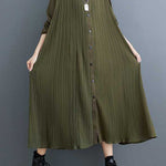 A-Line Long Sleeves Buttoned Pleated Pockets Split-Joint Lapel Midi Dresses Shirt Dress