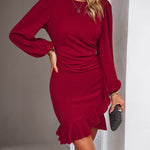 Bodycon Long Sleeves Falbala Solid Color Mini Dresses