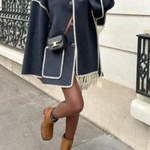 Scarf-Neckline Felt Woolen Coat