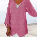 JFN Cotton & Linen Asymmetric Hem Loose Fit Long Sleeve Shirts Tunic Top