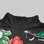 Long Sleeves Skinny Floral Printed Split-Joint High Neck T-shirts