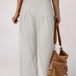 Smocked Wide Waistband High Waist Wide Leg Pants