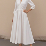 A-Line High Waisted V-Neck Solid Color Maxi Dresses