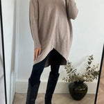 Perfect Winter Walks Knit Turtleneck High-low Hem Loose Midi Sweater