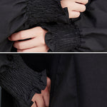 Loose Puff Sleeves Pleated Solid Color Split-Joint Round-neck Midi Dresses
