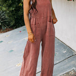 Casual Daily Solid Pocket Fold Square Collar Loose Jumpsuits(3 Colors)