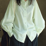 Casual Loose Puff Sleeves Solid Color Lapel Blouses