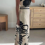 Elegant And Sexy Ethnic Print Slim-Fit Halter Neck Maxi Dress