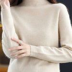 Office Long Sleeves Solid Color High-Neck Sweater Tops Pullovers
