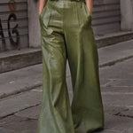 High Waisted Loose Pleated Pockets Split-Joint Pants Trousers