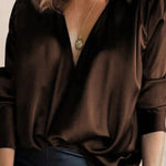 Solid Color V-Neck Long Sleeves Blouse Shirt Top