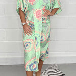 Loose High Waist Printed V-Neck Shirt Dress